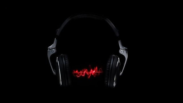 Um Fone de ouvido com onda sonora no centro